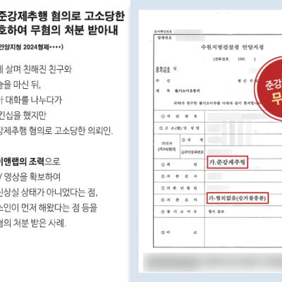 [강제추행] 친구에게 준강제추행 혐의로 고소당한 의뢰인 변호하여 무혐의 처분 받아내